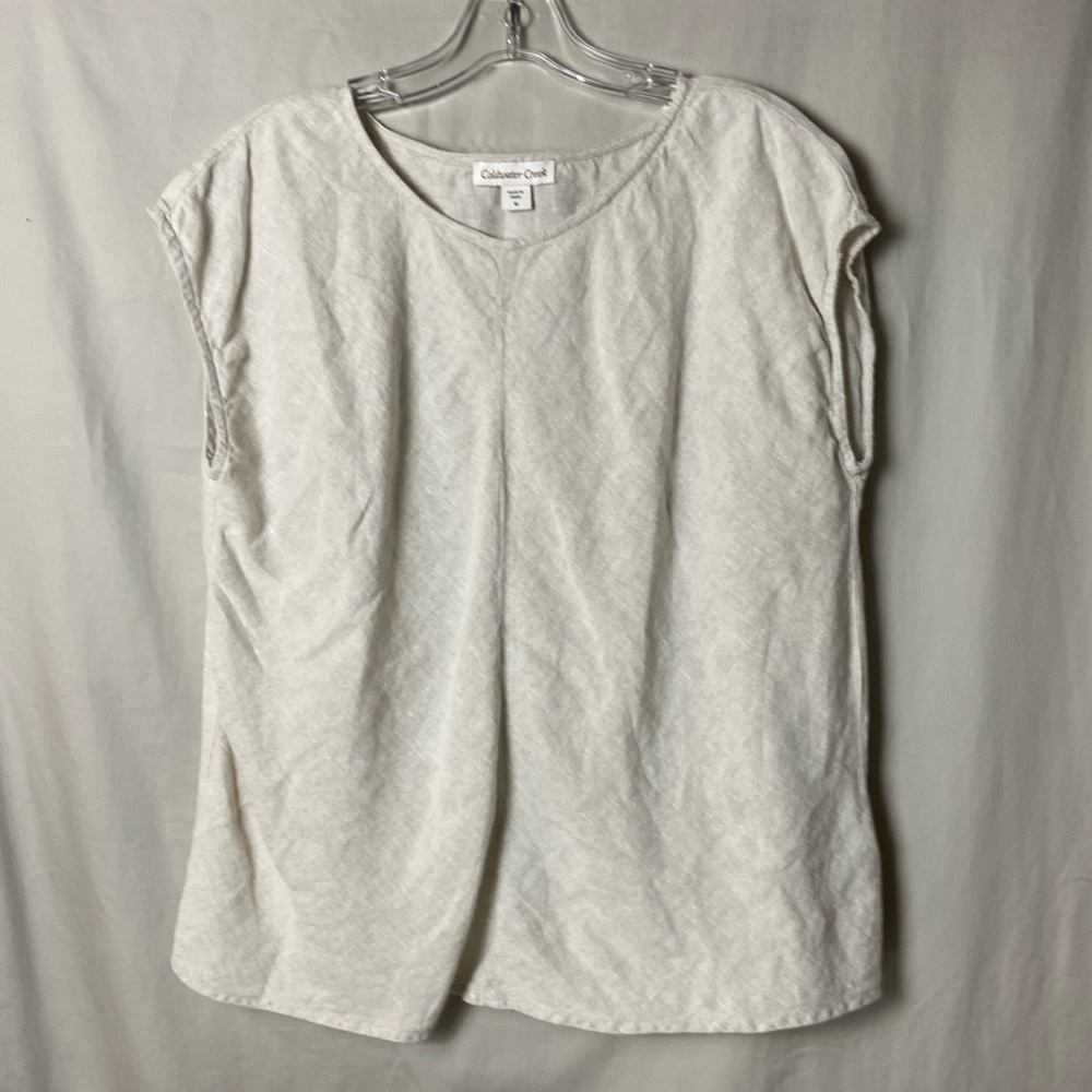 Coldwater Creek 100% Linen Cap Sleeves Shirt Beige Top Medium Cream Lightweight